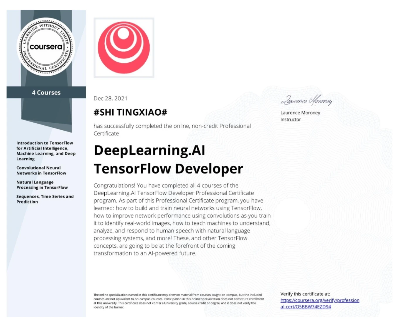 DeepLearning.AI TensorFlow Developer