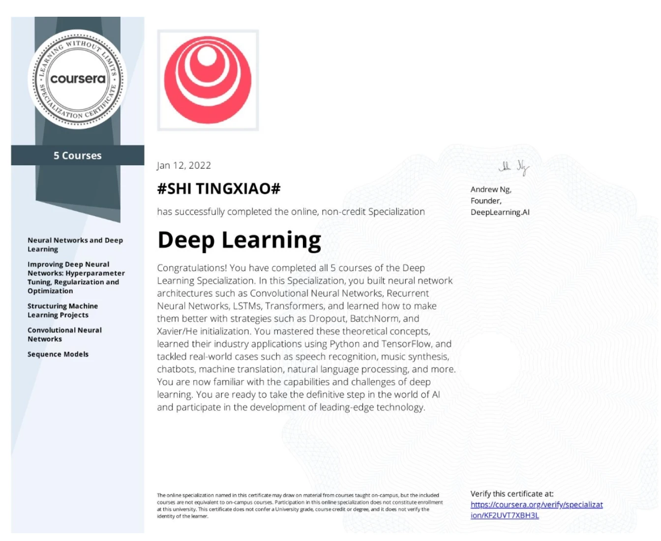 Deep Learning by Deeplearning.AI