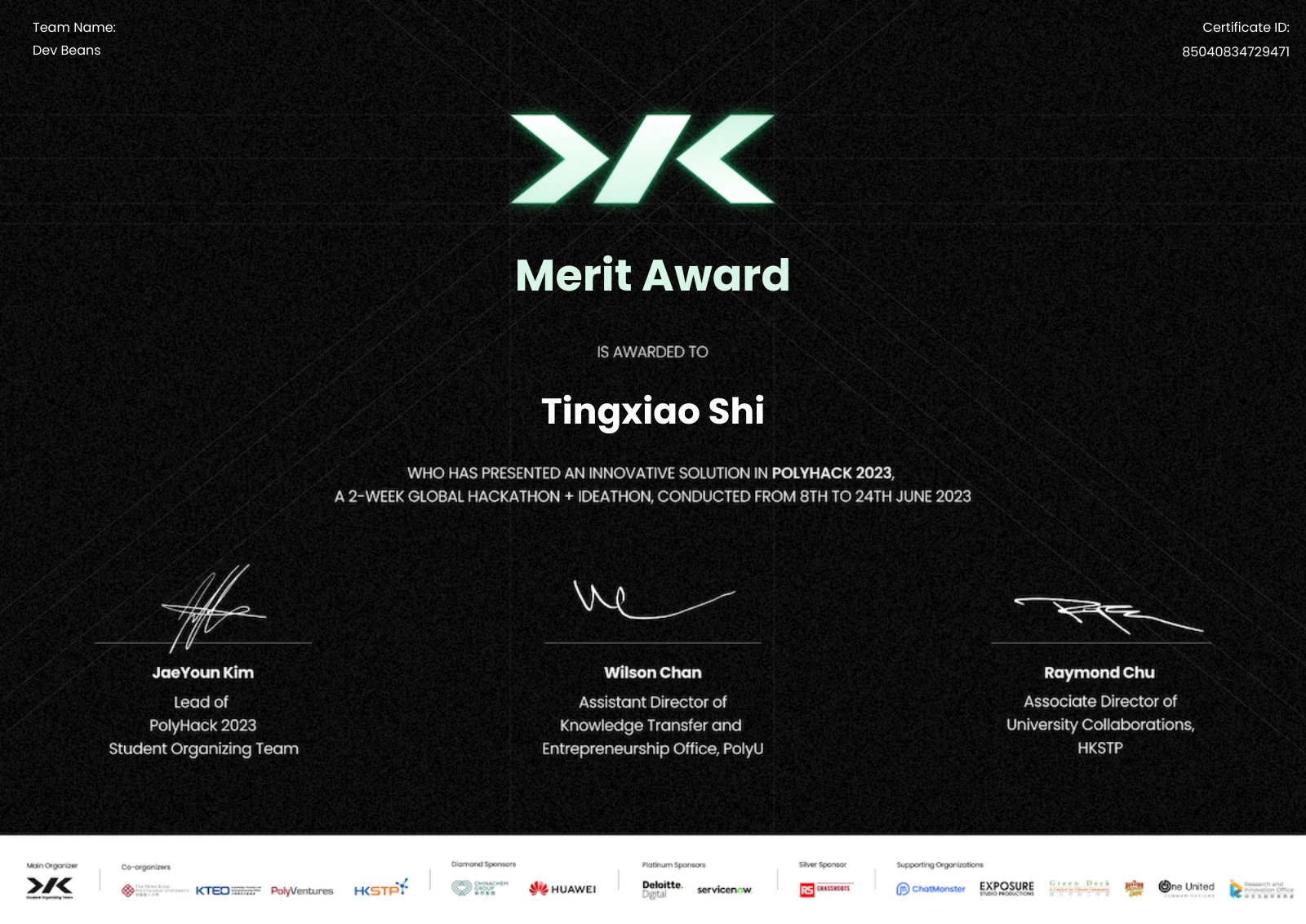  PolyHack Merit Award